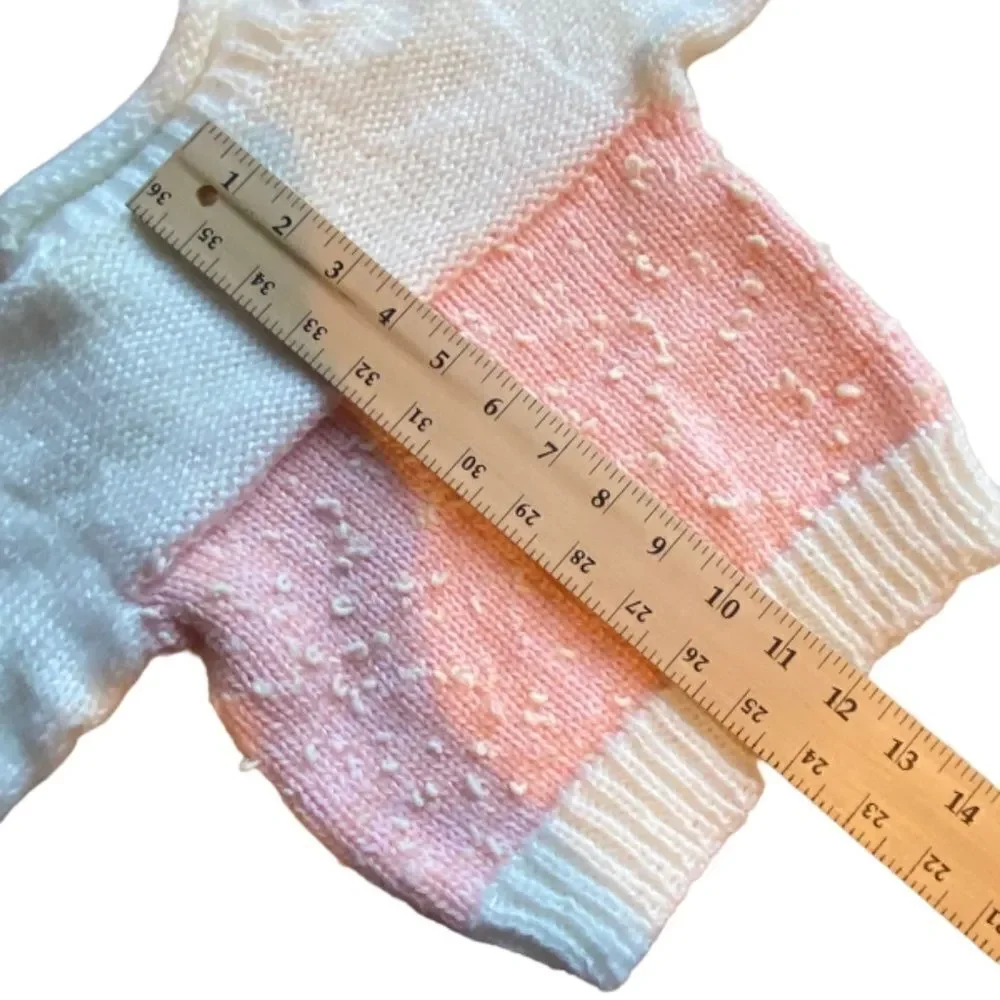 Vintage Handmade Baby/Toddler Pink and White Sweater with Matching Cap NWOT